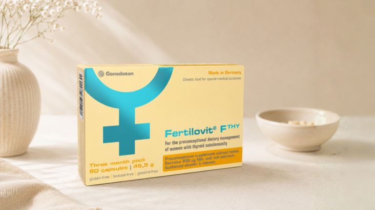 Fertilovit FTHY fertility supplements with vitamins and micronutrients to support women with Hashimoto's thyroiditis who are trying to conceive