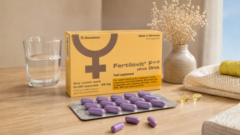 Fertilovit For2 Plus DHA pregnancy vitamins with omega-3, folate and essential nutrients for pregnancy, breastfeeding and maternal health