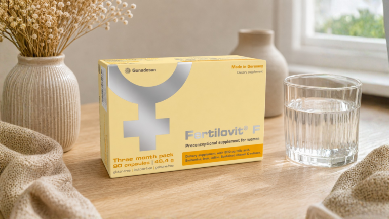 Fertilovit F fertility vitamins for women trying to conceive with scientifically developed micronutrients for female reproductive health and pregnancy preparation