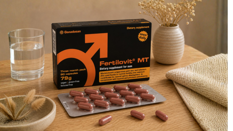 Fertilovit MT male fertility supplement with vitamins and micronutrients to support sperm health, male reproductive wellness and couples trying to conceive